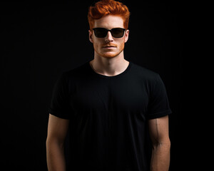 Handsome ginger man isolated on black background