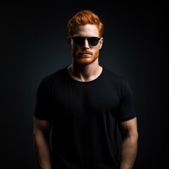 Handsome ginger man isolated on black background