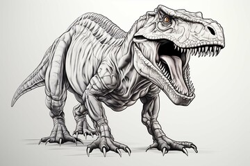 a realistic dinosaur trex drawing with small forearms. Without shadows
