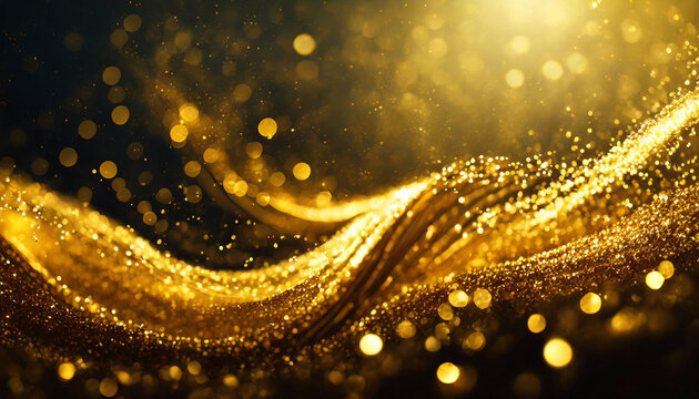 abstract luxury swirls of gold with radiant particles, evoking a festive Christmas glow and opulent elegance in a stunning stock photo