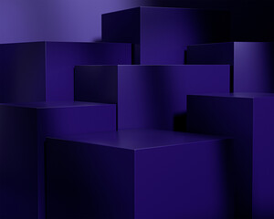 Abstract purple geometric podiums for minimal mockup product display. Minimal scene. Stage for showcase, Mockup product display.