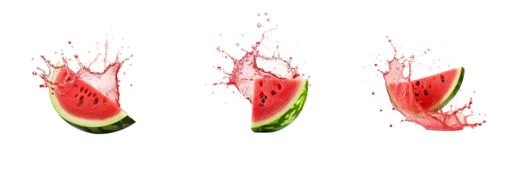 Foto op Plexiglas Set of watermelon slice with watermelon juice splash isolated on a transparent background © ANILCHANDRO
