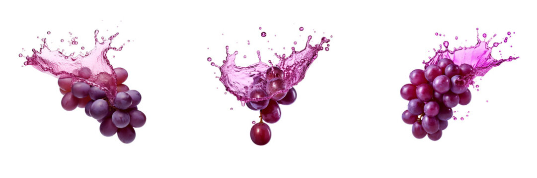 Set of  grape with grape juice splash  isolated on a transparent background