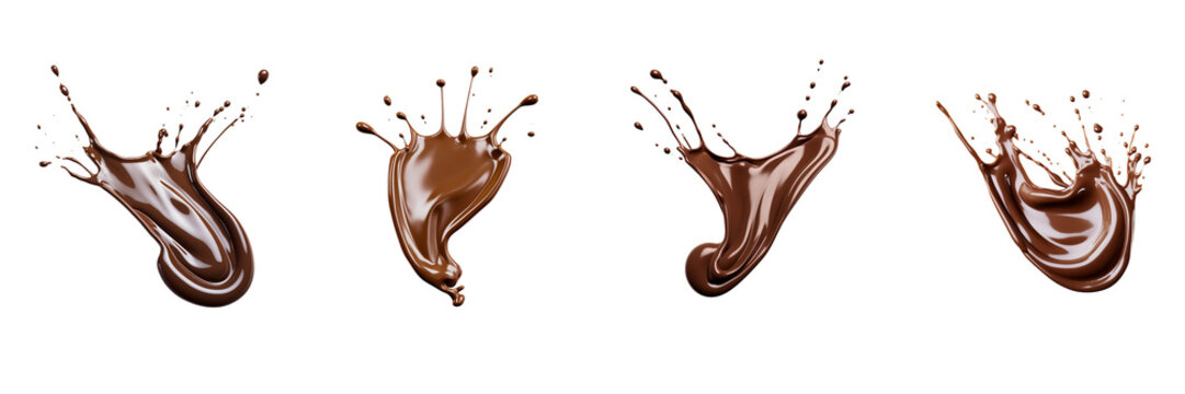 Set of chocolate sauce splash isolated on a transparent background