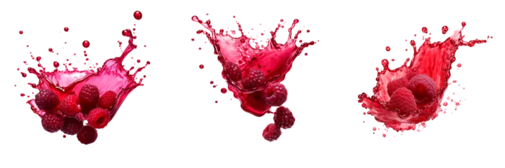 Rolgordijnen Set of raspberry with berry juice splash isolated on a transparent background © ANILCHANDRO