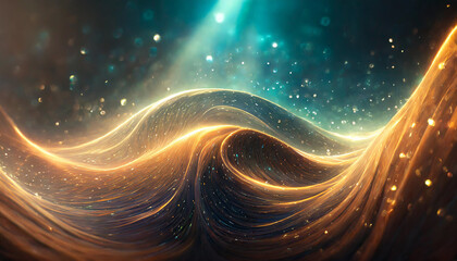 essence of change and expansion with a vibrant glowing wave flowing through abstract particles