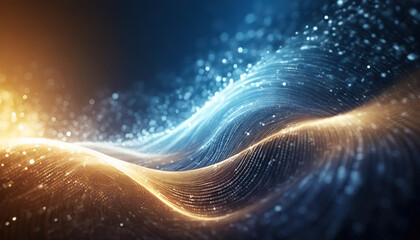 essence of change and expansion with a vibrant glowing wave flowing through abstract particles