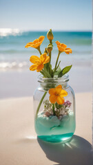 A Captivating Chrysopsis Jar Amidst Beach Serenity AI GENERATED