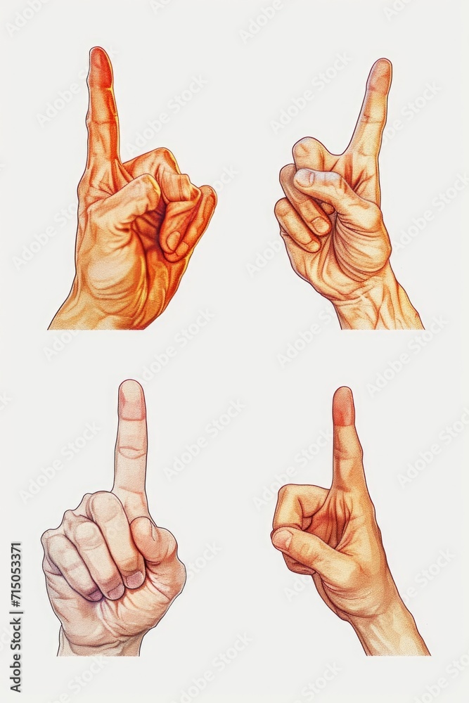 Poster A drawing depicting a hand showcasing various gestures. This versatile image can be used to convey different messages or concepts