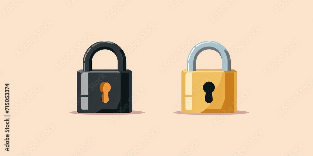 Poster A lock and key on a beige background. This image can be used to represent security, protection, or access control