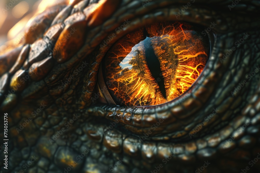 Poster a close-up view of a dragon's eye. this image can be used to depict mythical creatures, fantasy worl