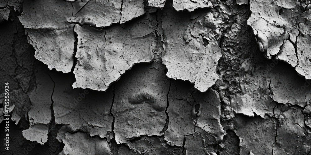 Poster A close-up, black and white photo showcasing the intricate patterns and textures of tree bark. This versatile image can be used in various projects