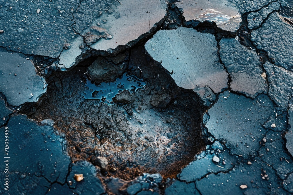 Aufkleber a picture of a crack in the road with a fire hydrant. this image can be used to illustrate infrastru