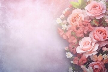 Background with delicate flowers on the side with space for text, Valentine's Day