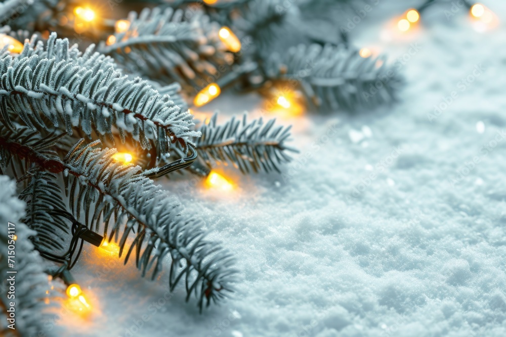 Poster a close-up view of a pine tree covered in snow. perfect for winter-themed projects or nature-inspire