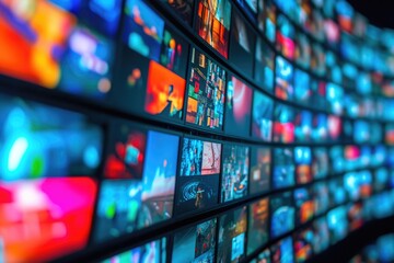 A wall filled with various types of televisions. Perfect for illustrating technology, entertainment, or media concepts - obrazy, fototapety, plakaty