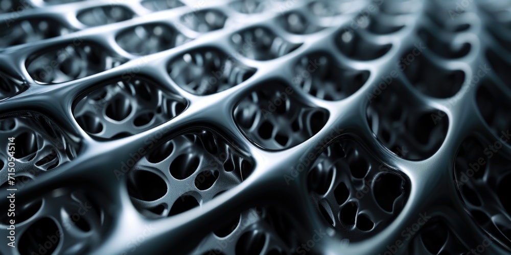 Poster a detailed view of a metal surface with holes. this image can be used to depict industrial processes