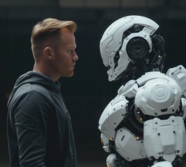 Obraz premium AI vs Human Competition Exploring Dramatic Tension Between Two Worlds