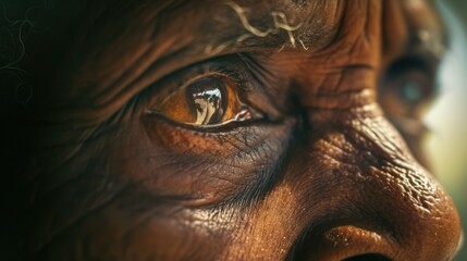 Detailed close-up of an elderly woman's eye. Can be used to represent aging, wisdom, or the human experience.