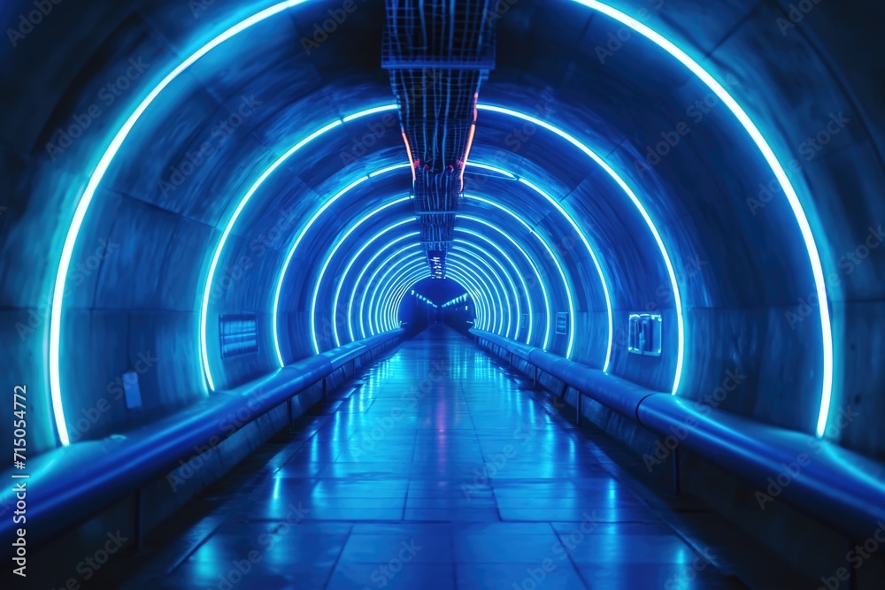 Poster a picture of a long tunnel with a blue light at the end. this image can be used to represent hope, m
