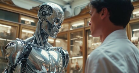 AI vs. Human: conversation between a human and artificial intelligence, exploring the dynamic interplay between two worlds. 