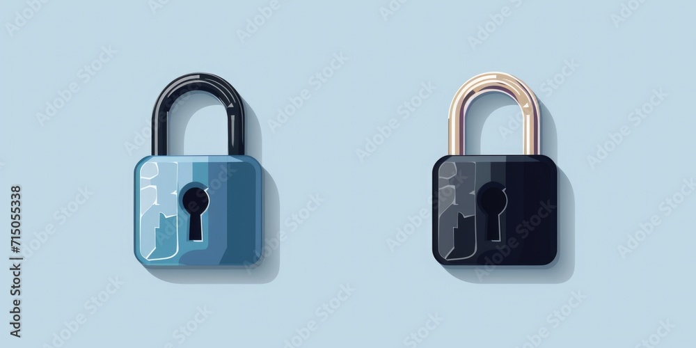 Poster two padlocks sitting side by side. can be used to represent security, safety, or locking mechanisms