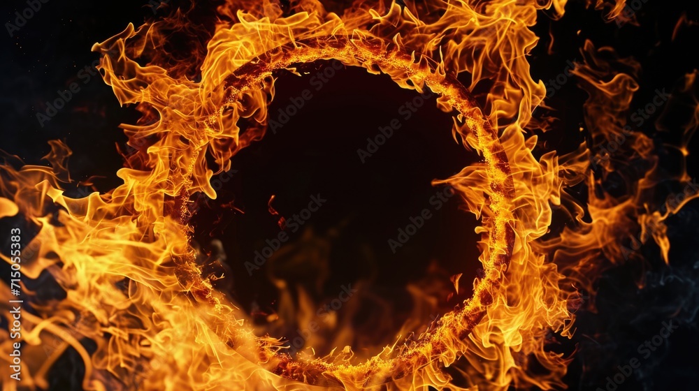 Poster A captivating image of a ring of fire against a black background. Perfect for adding a dramatic touch to your projects