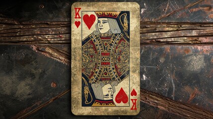 Vintage King of Hearts Playing Card Resting on a Wooden Surface