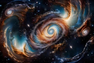 A close-up shot of swirling galaxies in a cosmic sky, forming an awe-inspiring and otherworldly abstract composition.