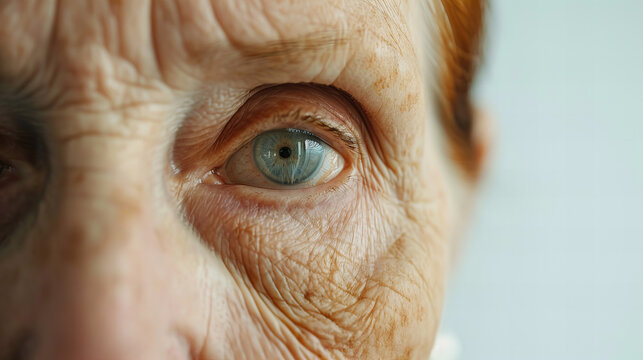 close up of eye  and wrinkled face of an elderly woman - Powered by Adobe