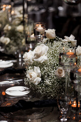 Wedding table decoration; white flower decor for wedding celebration