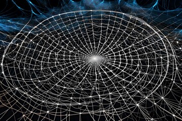 A digital representation of a cosmic spider's web, with intricate patterns of interconnected lines stretching across a vast expanse.