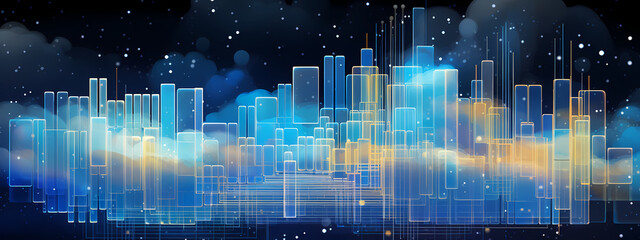 Naklejka premium Geometric Data Scape: Layers of Digital Complexity