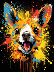 T-shirt design, Photo frame of adorable smiling Kangaroo with huge eyes, cinematic explosion of colors from the comic book art created with Generative Ai