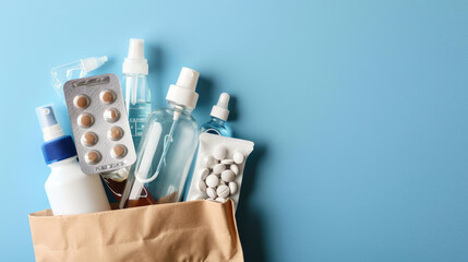 Paper bag filled with various medical supplies