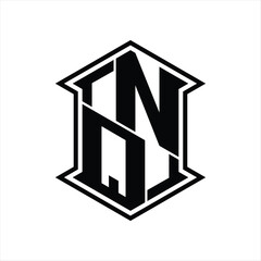 NQ Logo monogram hexagon shield shape up and down with sharp corner isolated style design