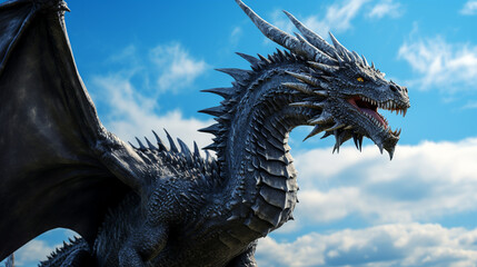 Black dragon on blue sky background