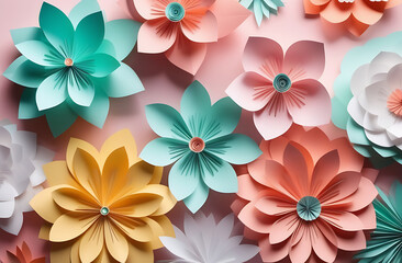 Spring background made of voluminous paper flowers