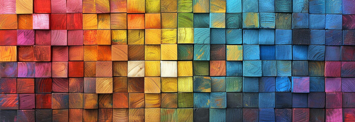colorful wooden blocks. wide format. hand edited generative ai - obrazy, fototapety, plakaty