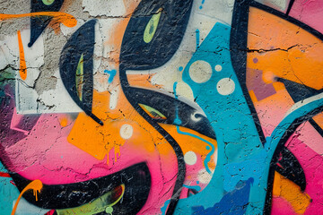 graffiti wall with letters, shapes and spray paint