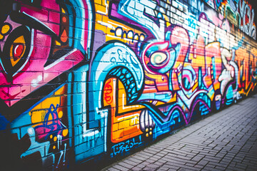 graffiti wall with letters, shapes and spray paint - obrazy, fototapety, plakaty