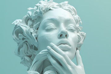 A serene and lifelike statue captures the peaceful essence of a woman lost in thought, her closed eyes adding an air of mystery and contemplation to the stunning human face sculpted with exquisite ar