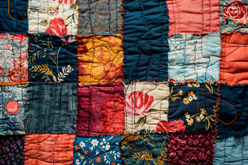 quilt with patches of various fabrics and patterns