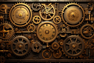 Fototapeta na wymiar steampunk-inspired wallpaper with gears and clockwork mechanisms