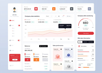 UI UX Infographic dashboard. UI design with graphs, charts and diagrams. Web interface templat