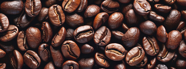Close-up, high-quality image of densely packed, roasted coffee beans that highlight their texture and color.