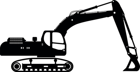 Silhouette of Excavator Icon in Flat Style. Vector Illustration