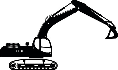 Silhouette of Excavator Icon in Flat Style. Vector Illustration