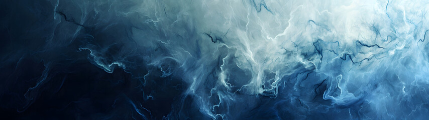Painting of Blue and White Waves on Black Background - obrazy, fototapety, plakaty