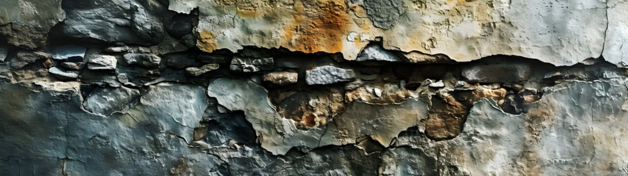 Close Up of Peeling Paint on Rock Wall Reveals Texture and Weathered Surfaces